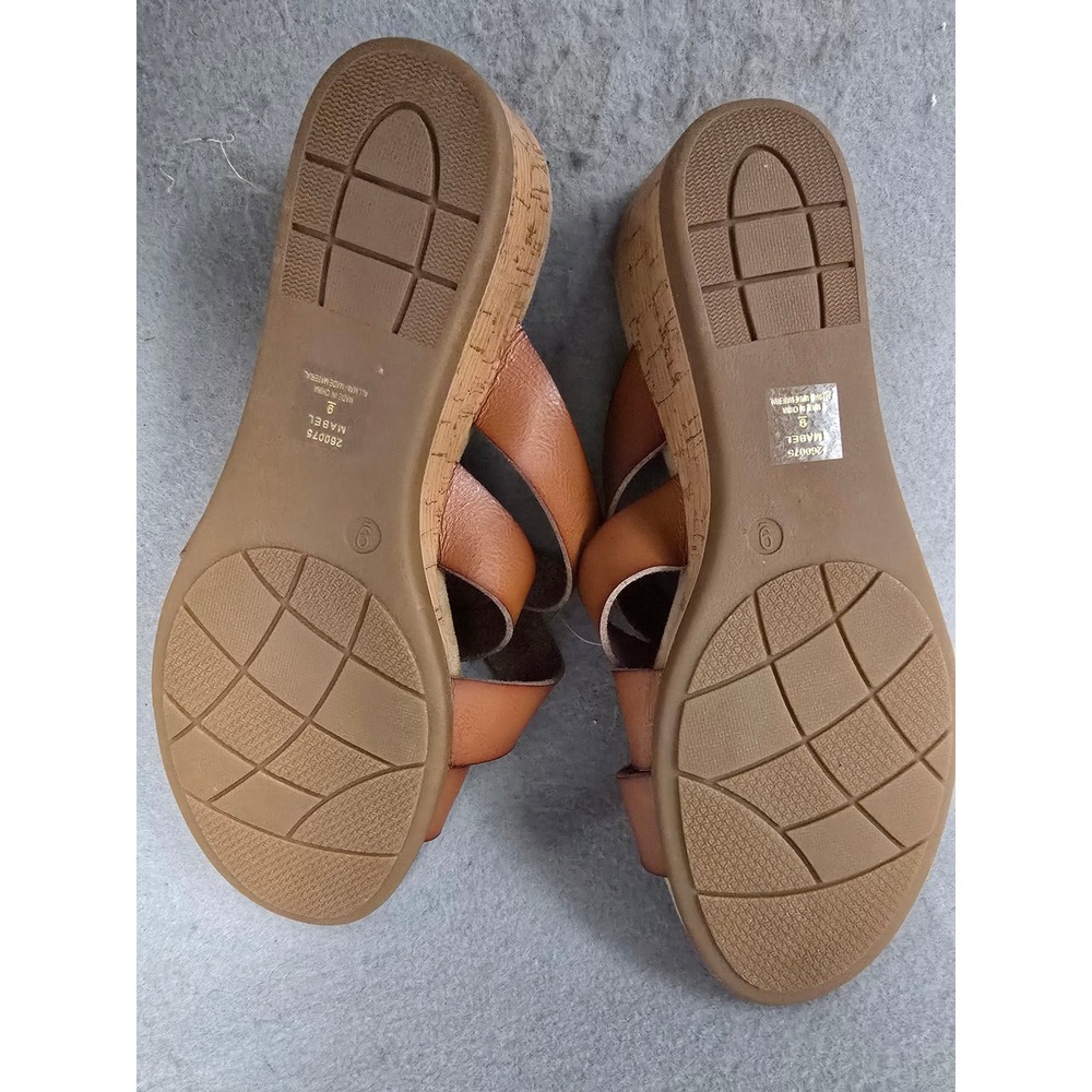 Bjorndal Mabel Brown Strappy Cork Wedge Sandals Womens 9 Hook Loop Strap - Picture 6 of 11